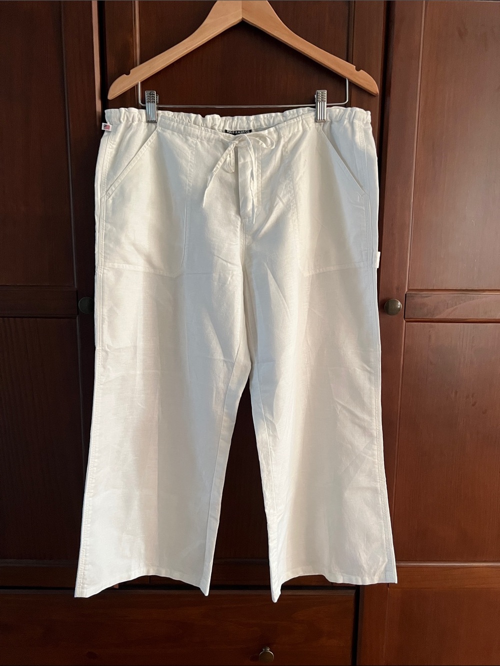 VTG Polo Jeans Co Ralph Lauren White Linen Blend Wide Leg Drawstring Pants L